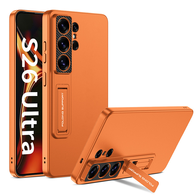 Compatible with Samsung S26/S25 Ultra phone case, S24U ultra-thin stand, 23/22U full-coverage drop-proof protective case - Titanium Orange SM-S26 Ultra [Pen not included]