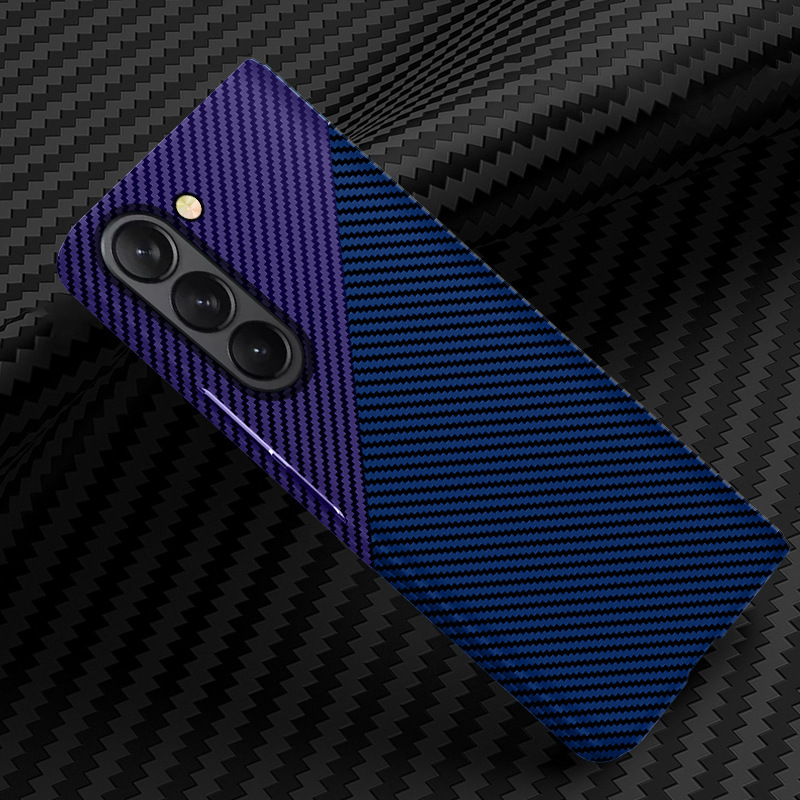 Compatible with Samsung Z Fold8/7 phone case, 6/5 folding screen, W25 carbon fiber texture color blocking 4/3 ultra-thin protective case - Blue and purple color blocking Z Fold8ultra [Standard Edition]