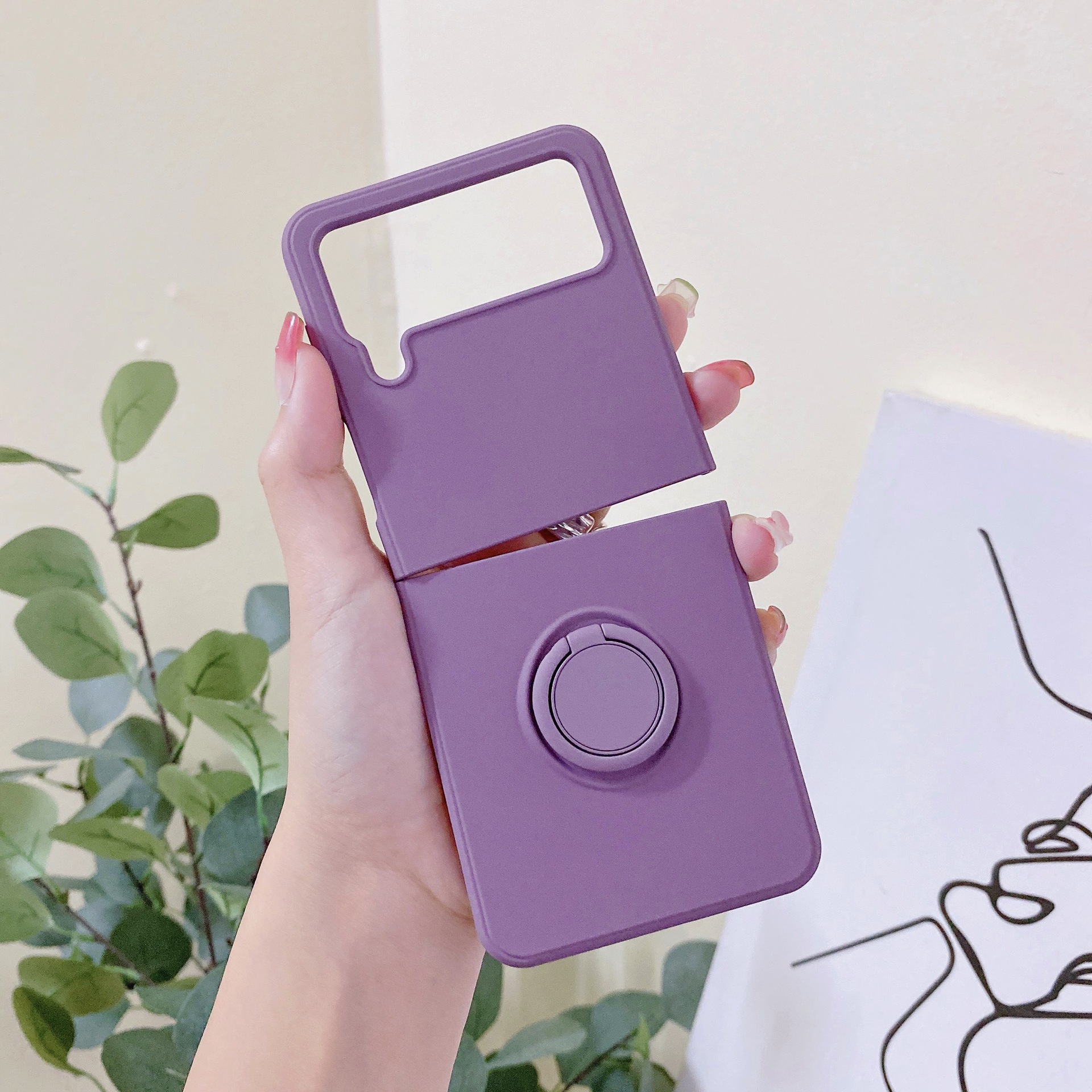 Compatible with Samsung Z Flip 7/6/5 phone cases, TPU silicone rings, 4/3 stylish couple protective cases. - Dark purple Samsung SM-Z Flip7