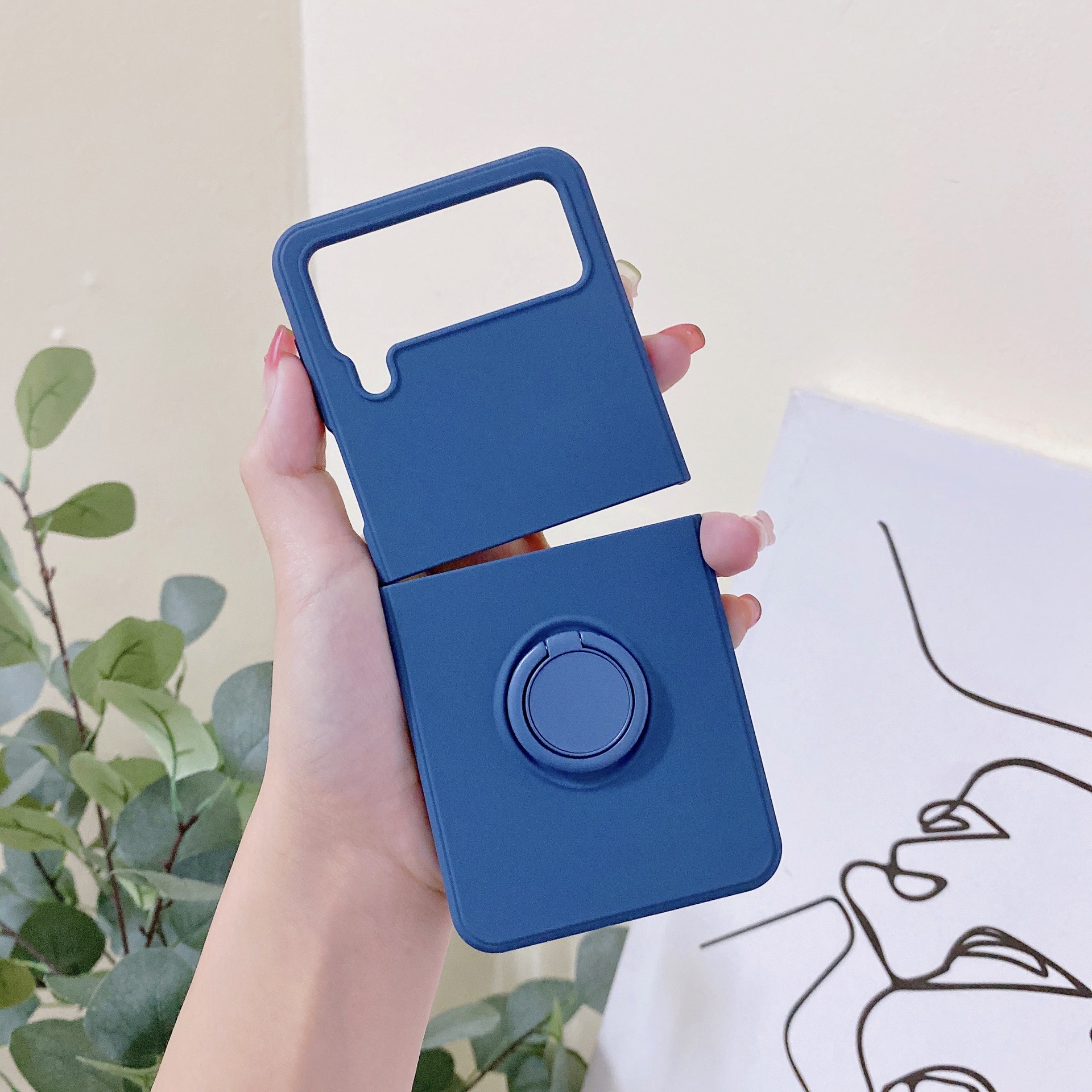 Compatible with Samsung Z Flip 7/6/5 phone cases, TPU silicone rings, 4/3 stylish couple protective cases. - Dark Blue Samsung SM-Z Flip7
