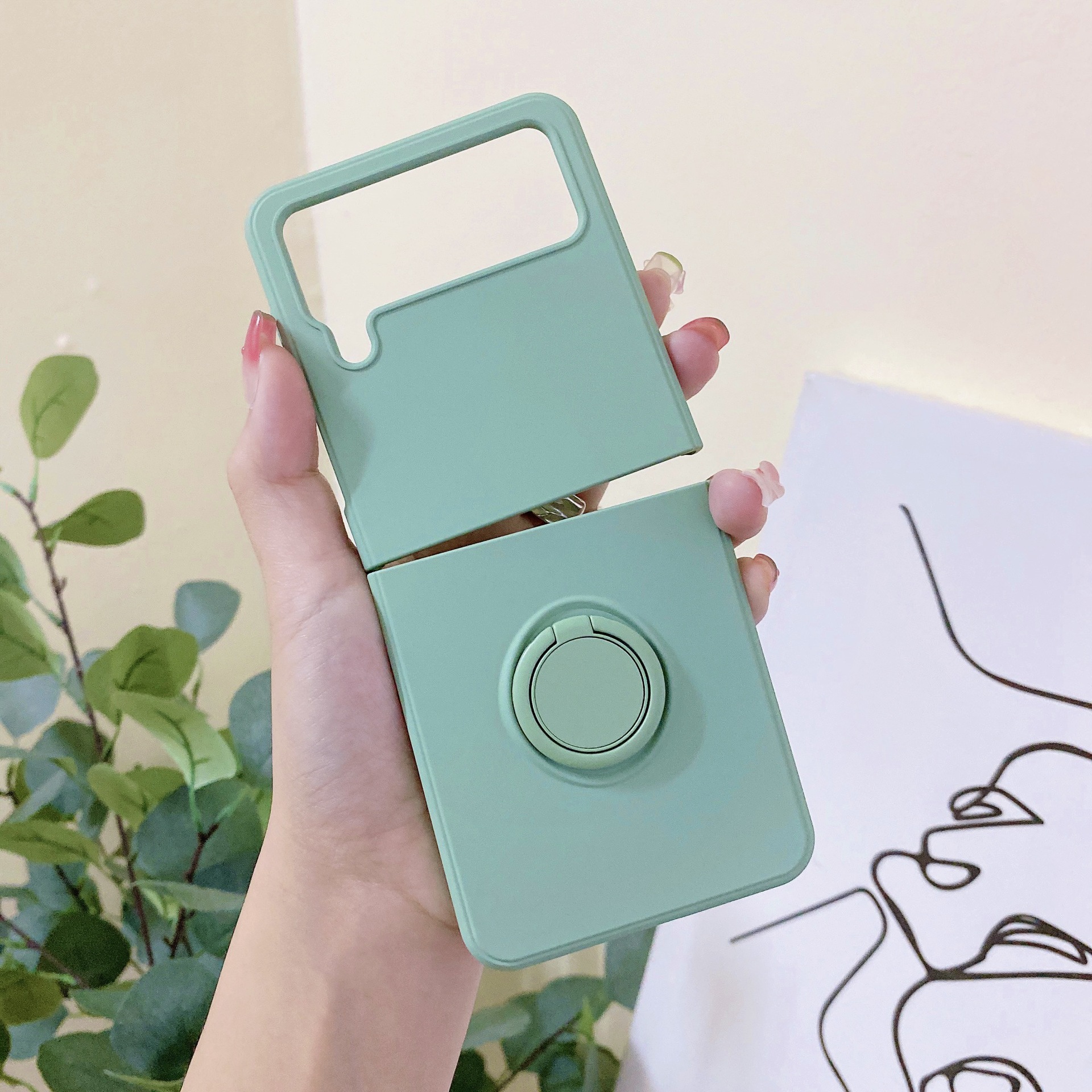 Compatible with Samsung Z Flip 7/6/5 phone cases, TPU silicone rings, 4/3 stylish couple protective cases. - Light green Samsung SM-Z Flip7
