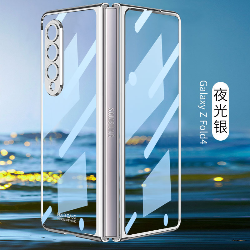 Compatible with Samsung Z Fold4/5/6 phone cases, transparent electroplated case film, Phantom Fold3 folding shockproof protective case - Glow-in-the-dark silver [shell coating with fine pores] Samsung SM-Z Fold4
