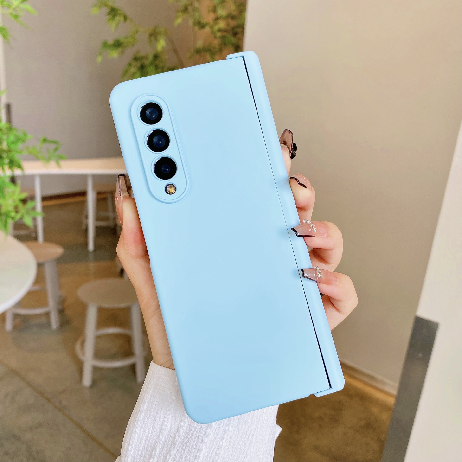 Compatible with Samsung Z Fold 8/7 phone case hinge 6/5 three-piece set solid color 4/3 folding screen drop protection case - Sky Blue Fold8ultra [Standard Edition]