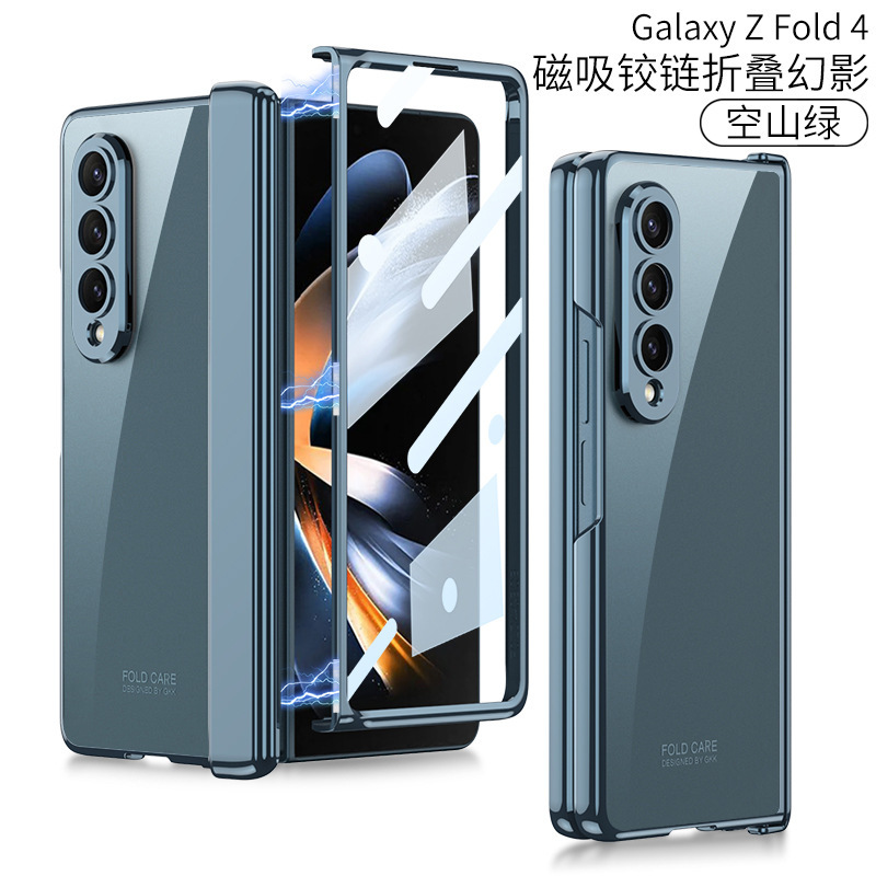 Compatible with Samsung Z Fold4 phone case, magnetic folding hinge, full-coverage case, transparent electroplated phantom protective case. - Mountain Green [Cover] Samsung SM-Fold4