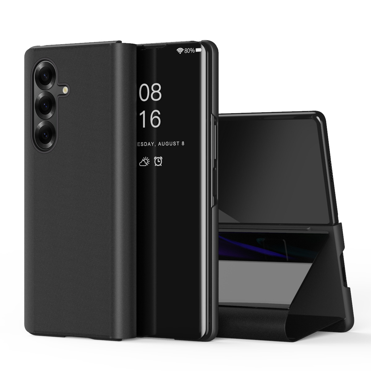 Compatible with Samsung Z Fold8U phone case, 7/6/5-inch mirrored flip stand, 4/3-inch folding screen, drop-proof protective case. - Streamer Black [Mirror Finish] Z Fold8ultra [Standard Edition]