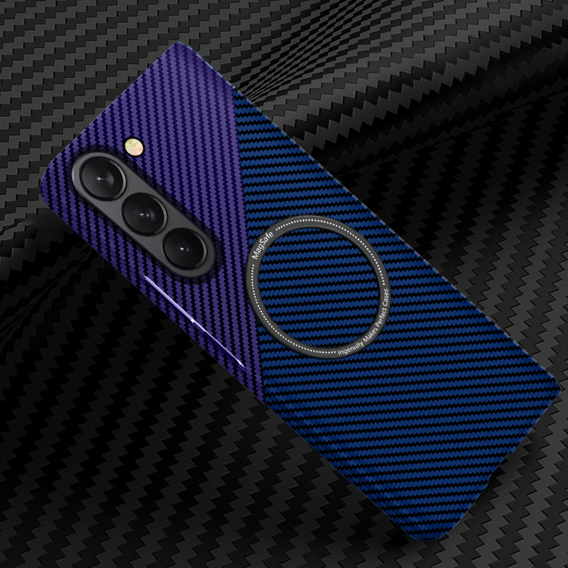 Compatible with Samsung Z Fold 8/7 phone case 6/5 magnetic wireless charging W25 carbon fiber texture 4/3 ultra-thin protective case - Blue-purple [Magnetic Ring] Z Fold8ultra [Standard Version]