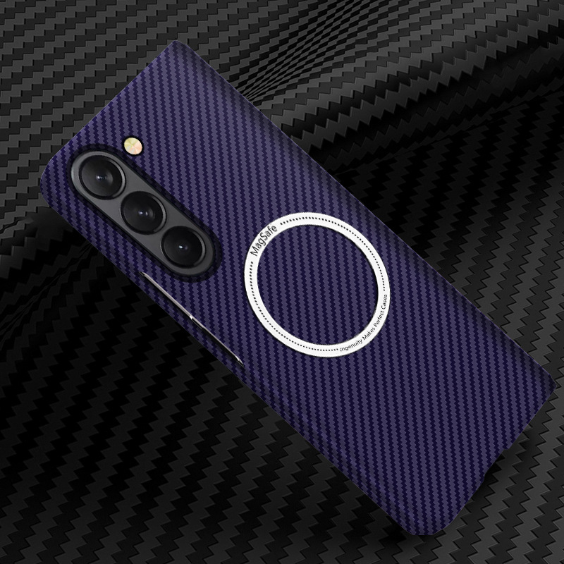 Compatible with Samsung Z Fold 8/7 phone case 6/5 magnetic wireless charging W25 carbon fiber texture 4/3 ultra-thin protective case - Purple [Magnetic Ring] Z Fold8ultra [Standard Version]
