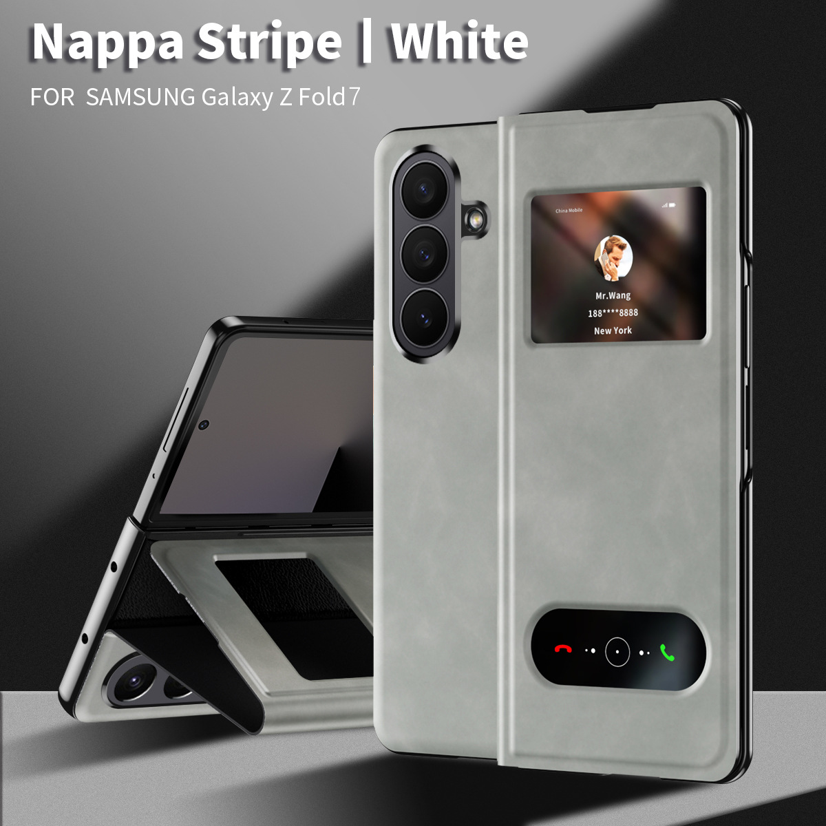 Compatible with Samsung Z Fold8/7/6 phone cases, 5/4/3-inch window, vegan leather, lychee texture, foldable screen, drop-proof protective case. - Antique White Nappa Texture Samsung-Z Fold8