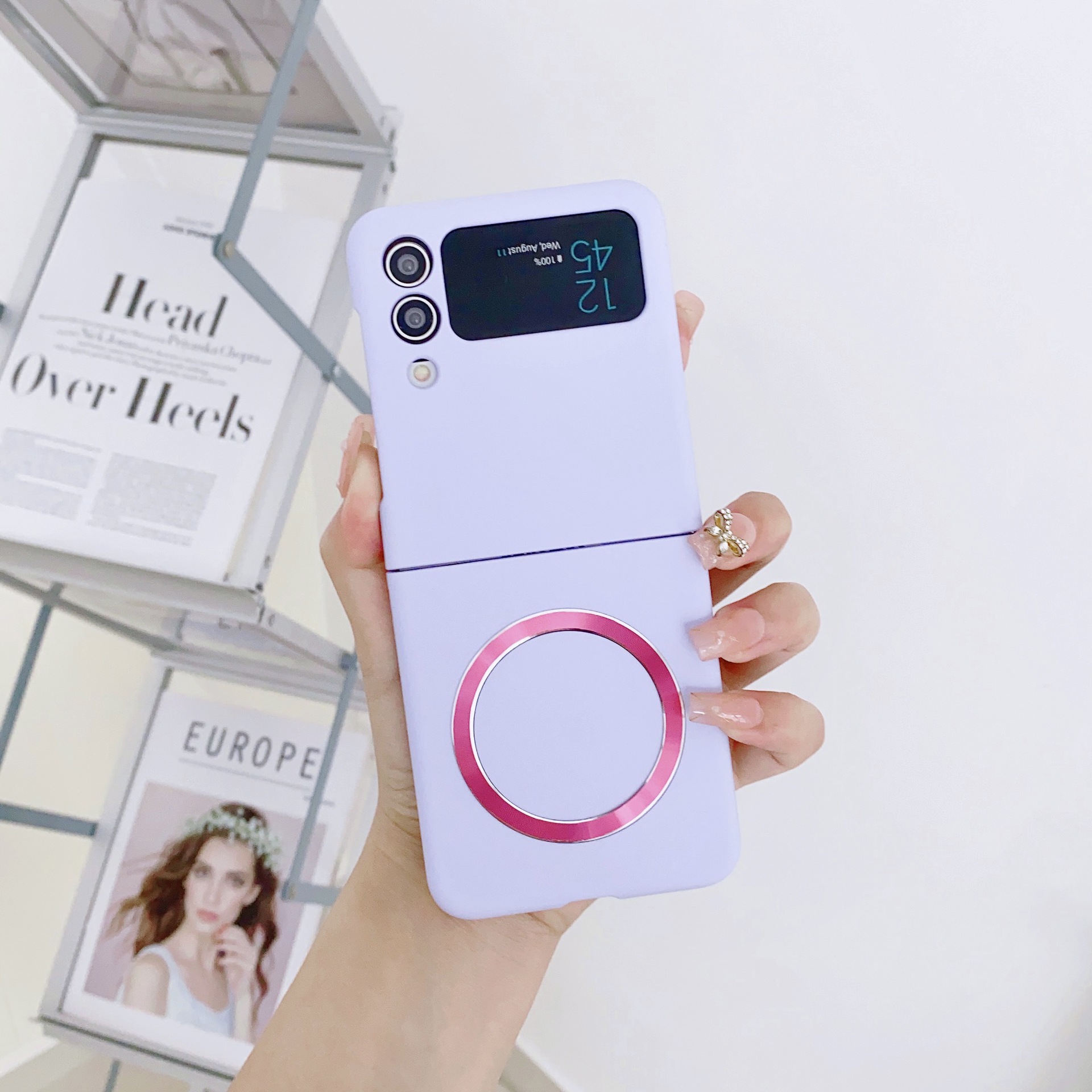 Compatible with Samsung Z Flip 7/6 phone case 5/4/3 wireless charging magnetic coil skin-feel solid color ultra-thin protective case - Lavender Purple Samsung Z Flip7