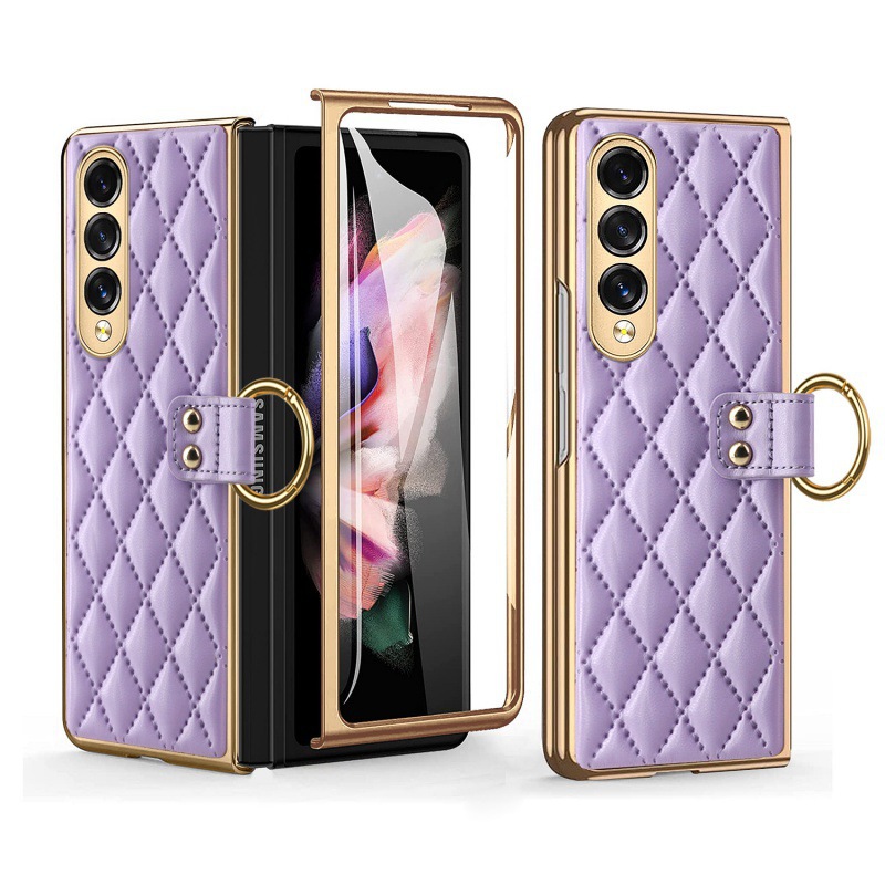 Compatible with Samsung Z Fold8U phone case 7/6/5 case film electroplated diamond pattern small Chanel style ring 4/3/2 protective case - Purple [Shell Membrane] Z Fold8Ultra [Large Pore]