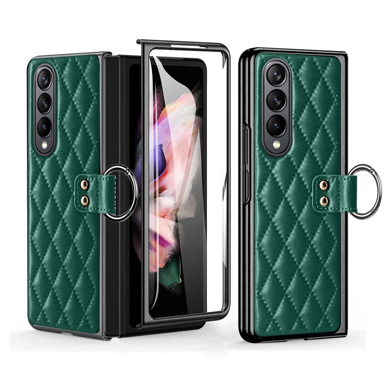 Compatible with Samsung Z Fold8U phone case 7/6/5 case film electroplated diamond pattern small Chanel style ring 4/3/2 protective case - Green [Shell Membrane] Z Fold8Ultra [Large Pore]