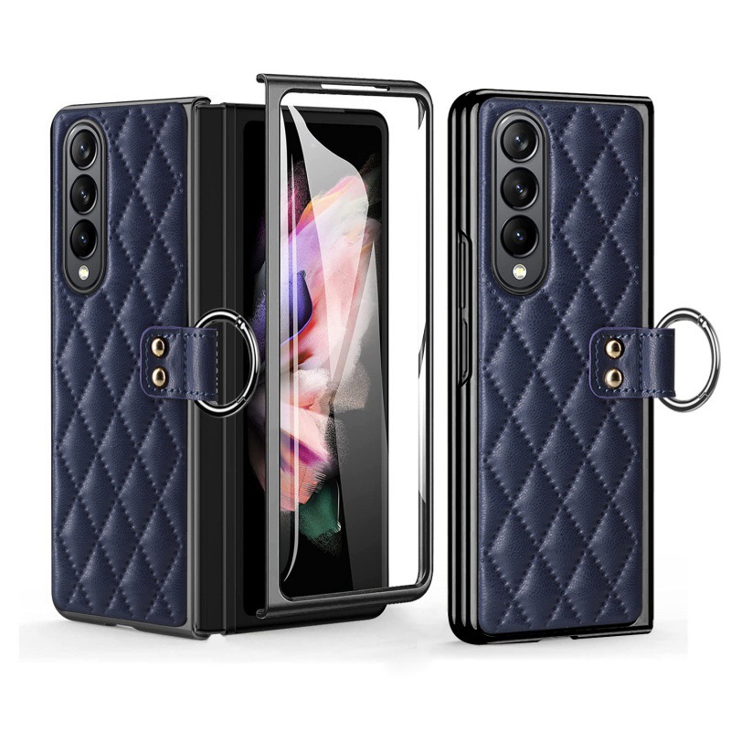 Compatible with Samsung Z Fold8U phone case 7/6/5 case film electroplated diamond pattern small Chanel style ring 4/3/2 protective case - Blue [Shell Membrane] Z Fold8Ultra [Large Hole]