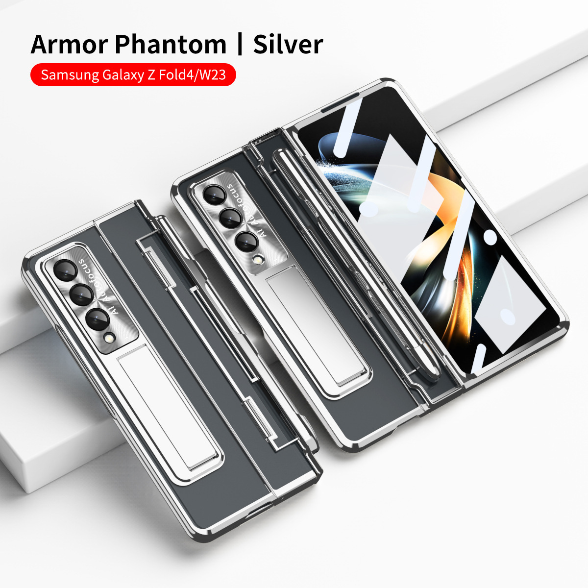Compatible with Samsung Z Fold8/7/6 phone cases, 5/4/3-inch pen slot, electroplated hinge, full-coverage protective case. - Translucent Silver [with pen] Z Fold8ultra [Standard Edition]