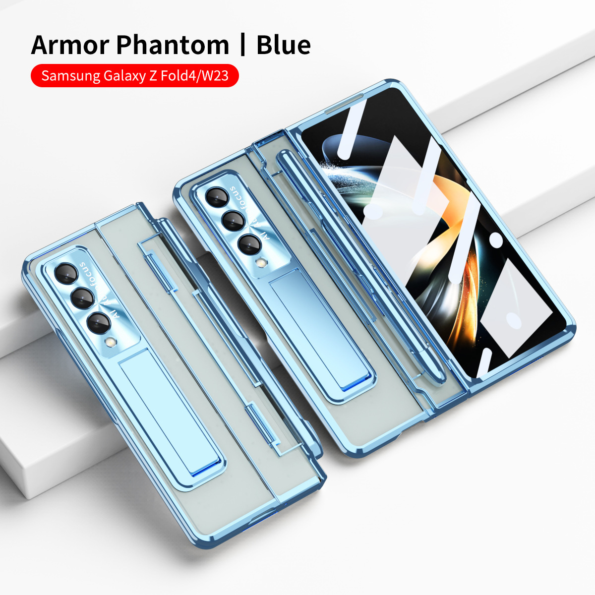 Compatible with Samsung Z Fold8/7/6 phone cases, 5/4/3-inch pen slot, electroplated hinge, full-coverage protective case. - Translucent Blue [with pen] Z Fold8ultra [Standard Edition]