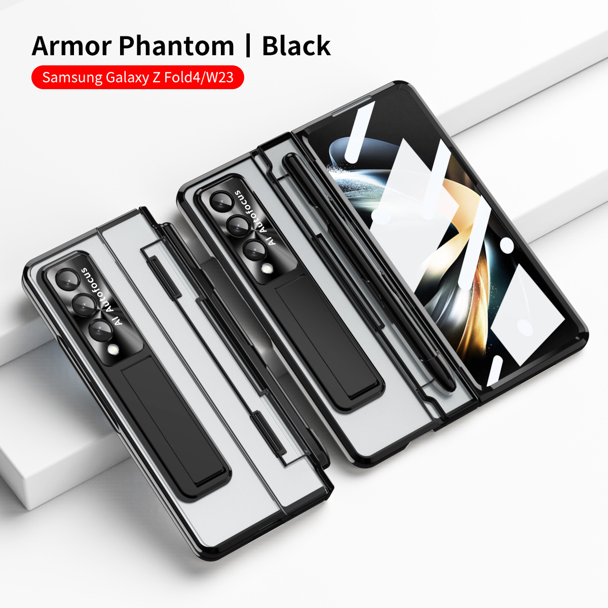 Compatible with Samsung Z Fold8/7/6 phone cases, 5/4/3-inch pen slot, electroplated hinge, full-coverage protective case. - Translucent Black [with pen] Z Fold8ultra [Standard Edition]