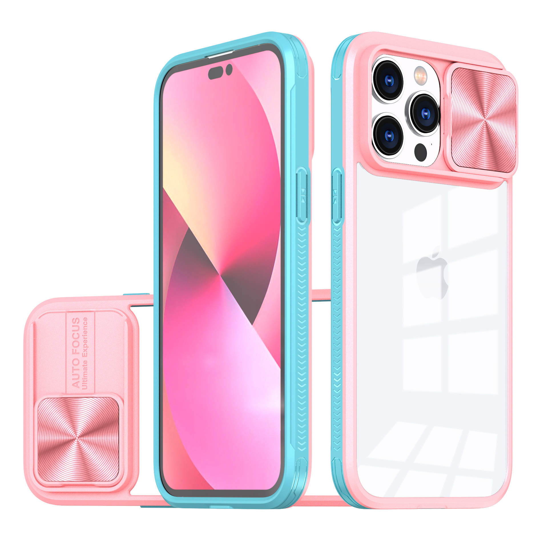 Compatible with Apple 16 Pro Max phone case 15P Superb Armor 14/13 Pro sliding lens MAX protective case - Pink IP 14 PRO MAX