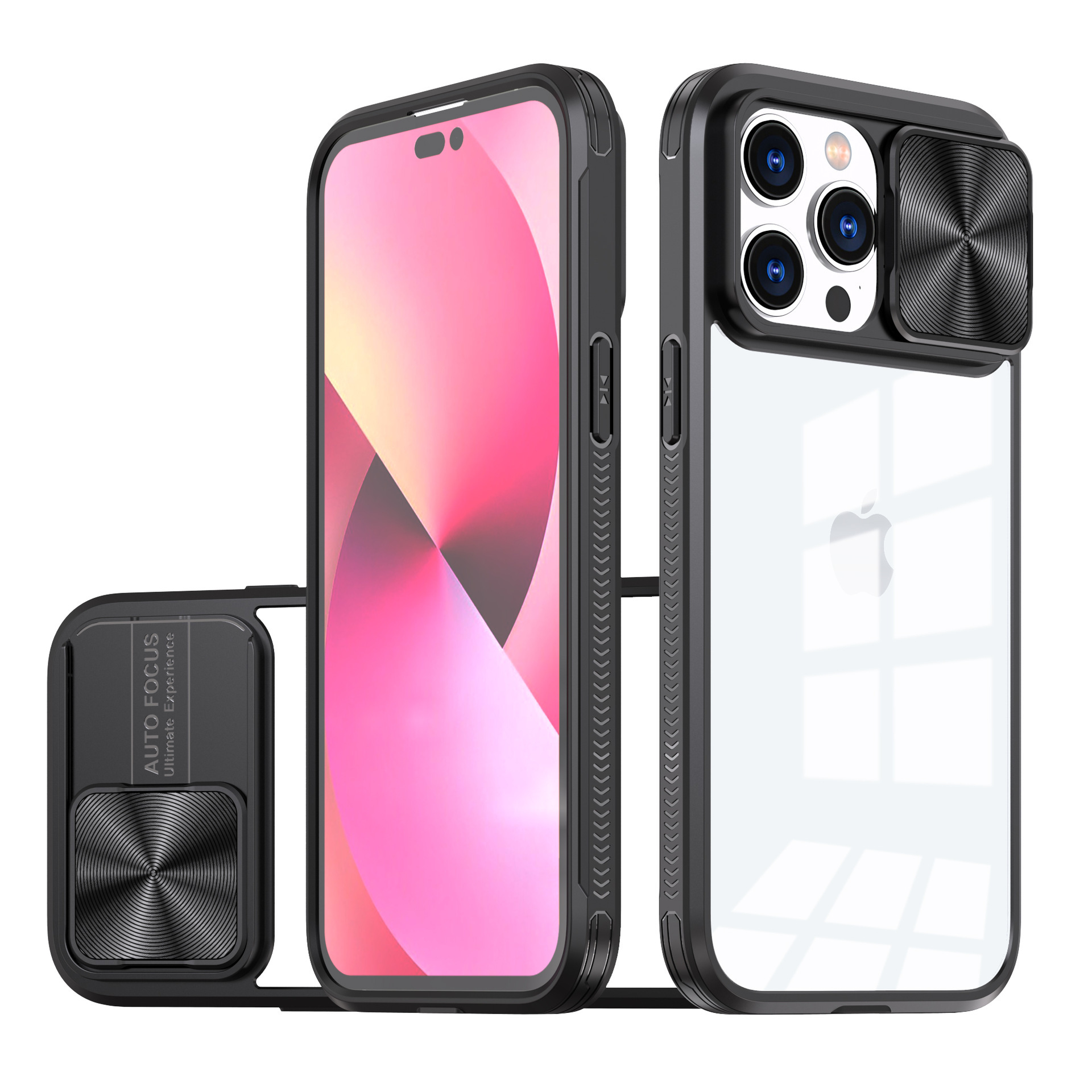 Compatible with Apple 16 Pro Max phone case 15P Superb Armor 14/13 Pro sliding lens MAX protective case - Black IP 14 PRO MAX