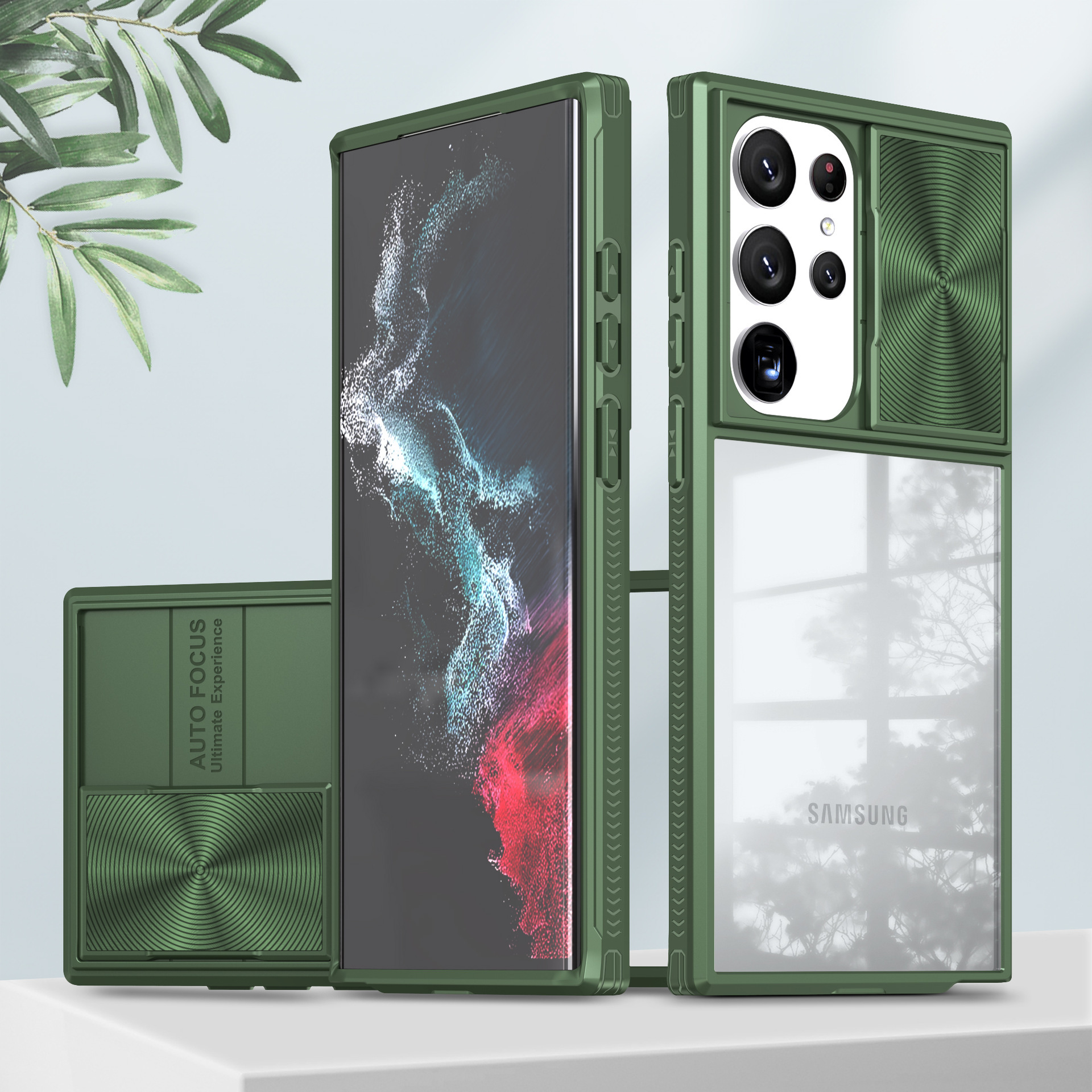 Compatible with Samsung S25 Ultra phone case A36/56 transparent sliding window 24plus color blocking 23U shockproof protective case - Green S25 ULTRA