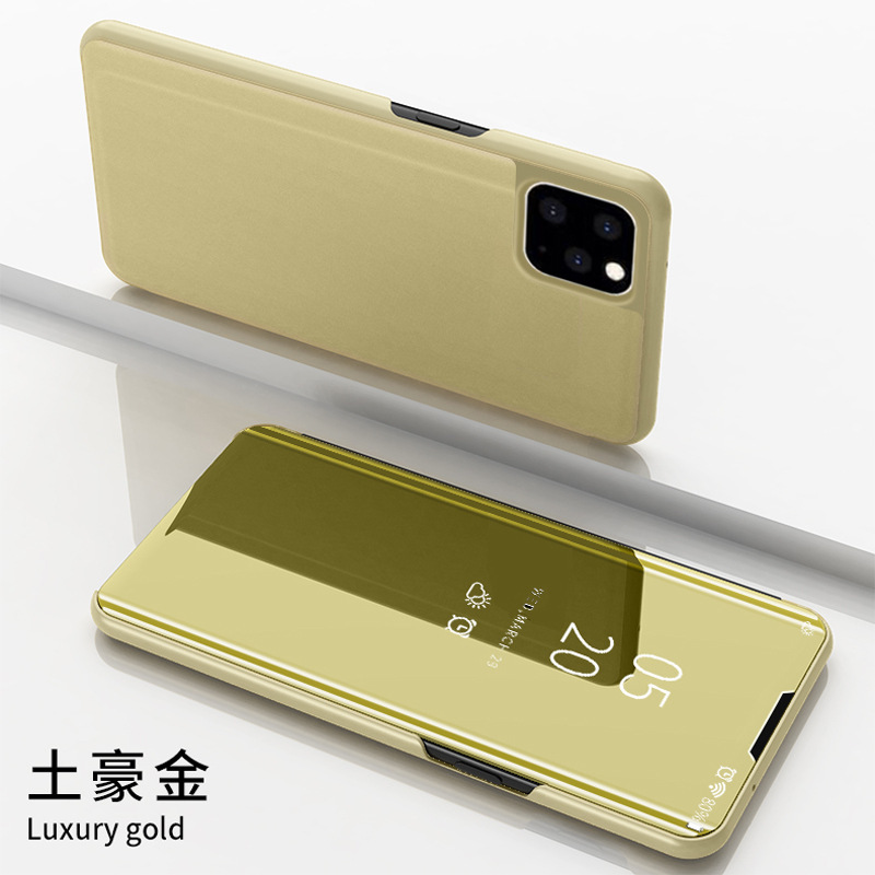 Compatible with Apple 17 Air, 16/15 Pro Max mirror flip case, 14 Pro full-coverage protective case, 13 - Gold IP 17promax