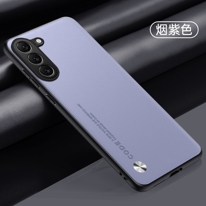 Compatible with Samsung S25/25ultra phone case A17 vegan leather full coverage 24plus leather texture M53 shockproof protective case - Smoke Purple S26Ultra