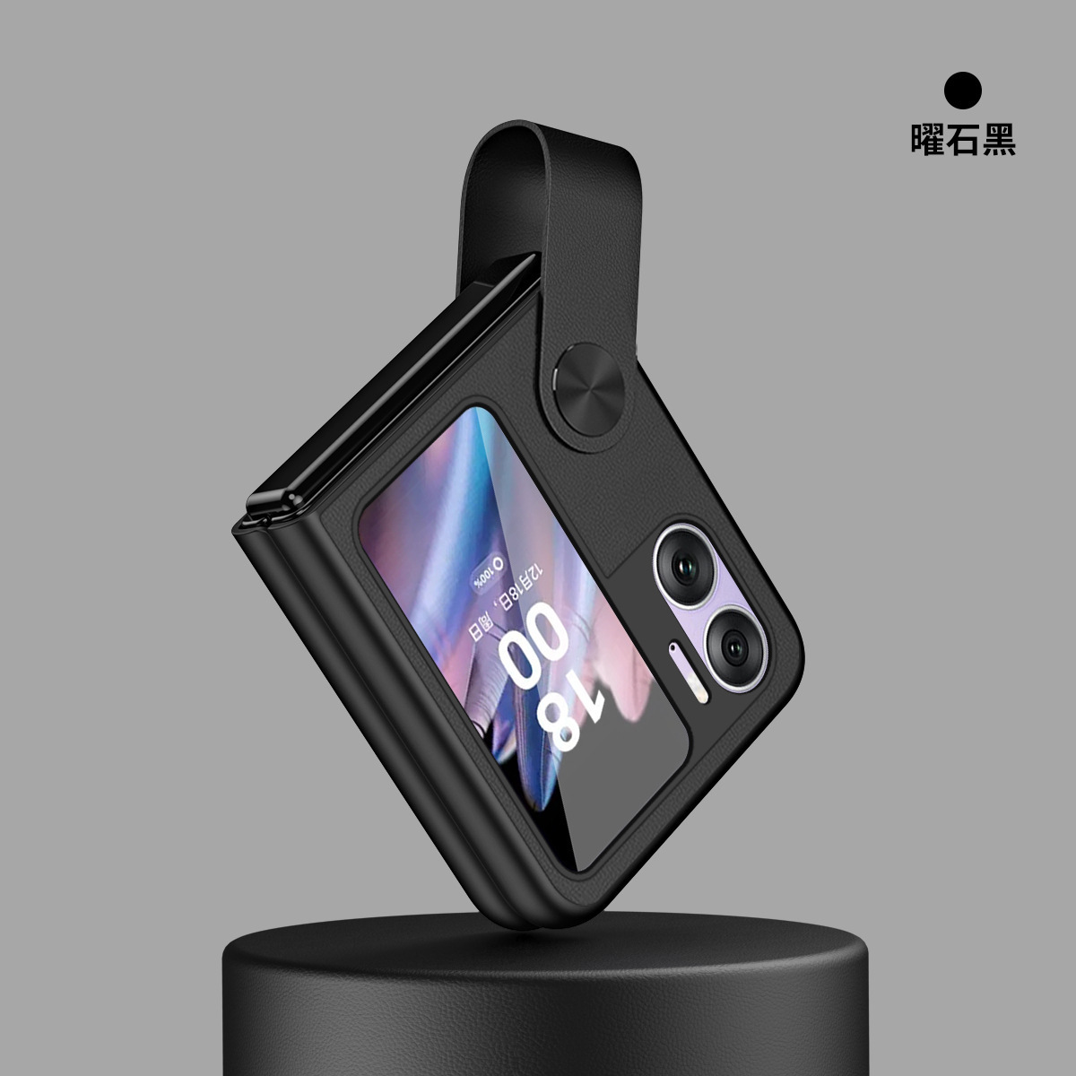 Compatible with OPPO Find N3 Flip phone case, N2 handheld wrist strap stand, Flip4/3 leather protective case - Black OPPO Find N2Flip