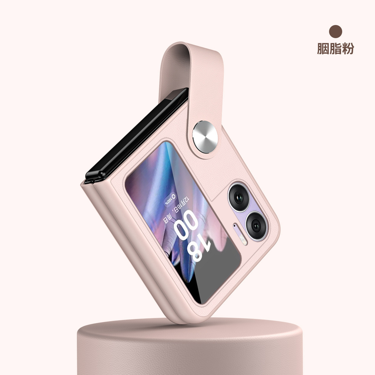 Compatible with OPPO Find N3 Flip phone case, N2 handheld wrist strap stand, Flip4/3 leather protective case - Pink OPPO Find N2Flip