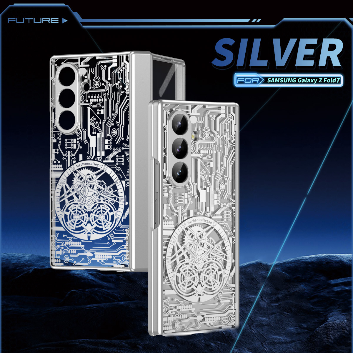 Compatible with Samsung Z Fold8/7/6 phone case, 5/4 electroplated mechanical gear shell film, full-coverage folding screen protective case - Silver [Shell Mesh] Z Fold8ultra [Spring Hinge]