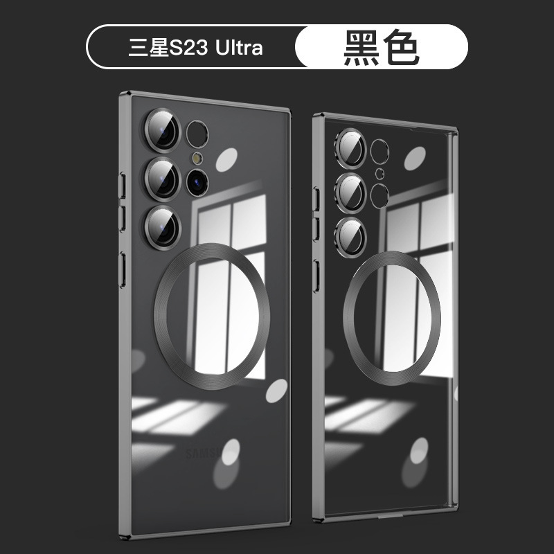 Compatible with Samsung S26 Ultra phone case, electroplated, S25 Plus magnetic wireless charging lens film, full-coverage TPU soft case - Black S26Ultra