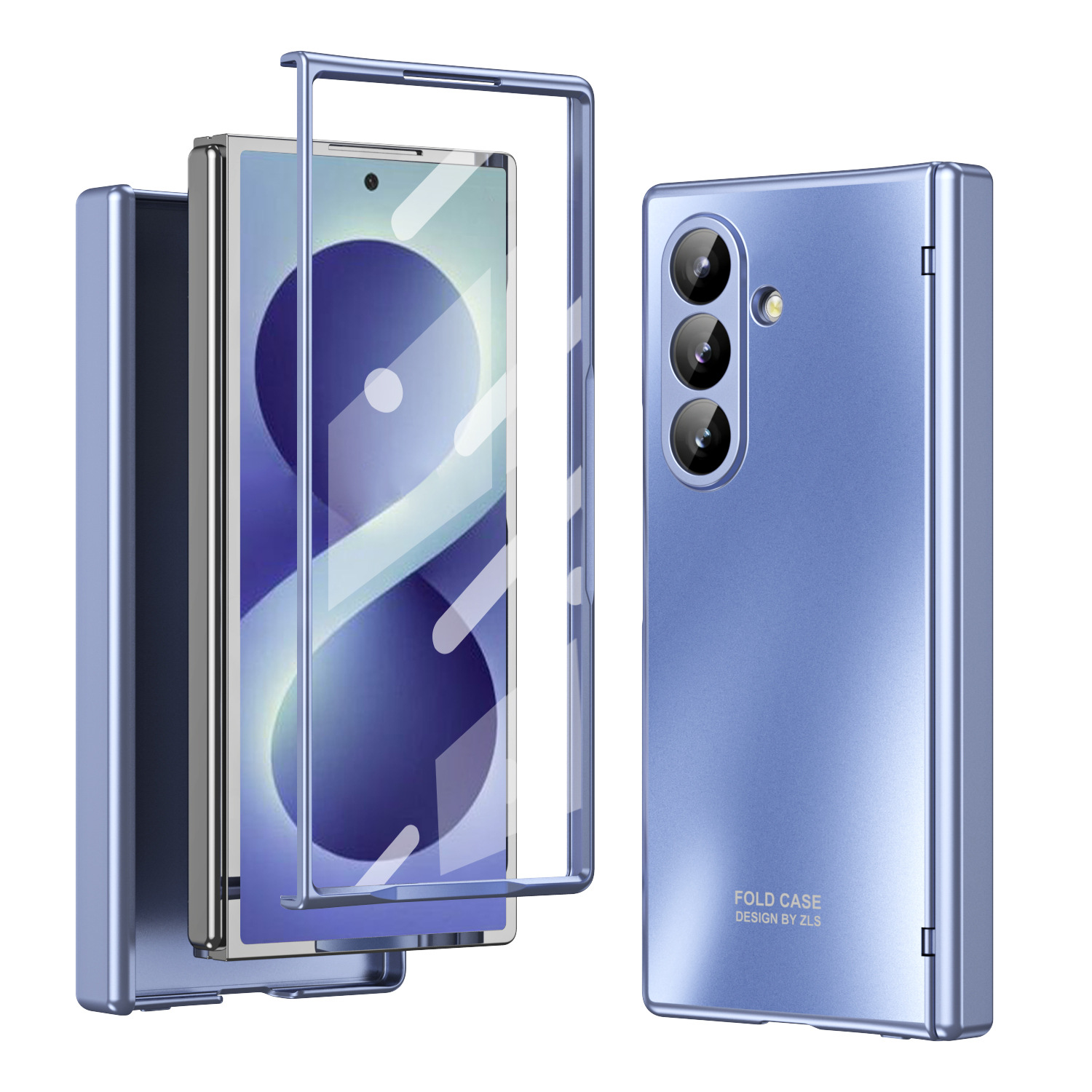 Compatible with Samsung Z Fold8/7/6 phone cases, 5/4/3 case films, electroplated hinge, full-coverage folding screen protective cases. - Blue [Shell Membrane] Z Fold8ultra [Spring Hinge]