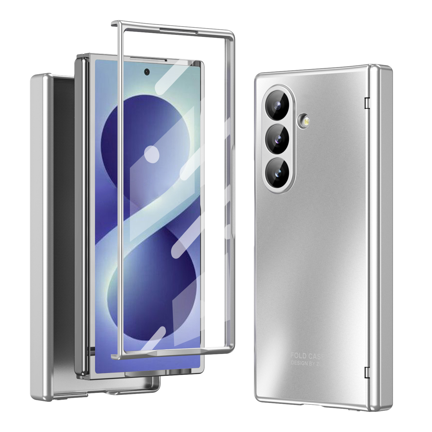 Compatible with Samsung Z Fold8/7/6 phone cases, 5/4/3 case films, electroplated hinge, full-coverage folding screen protective cases. - Silver [Shell Mesh] Z Fold8ultra [Spring Hinge]