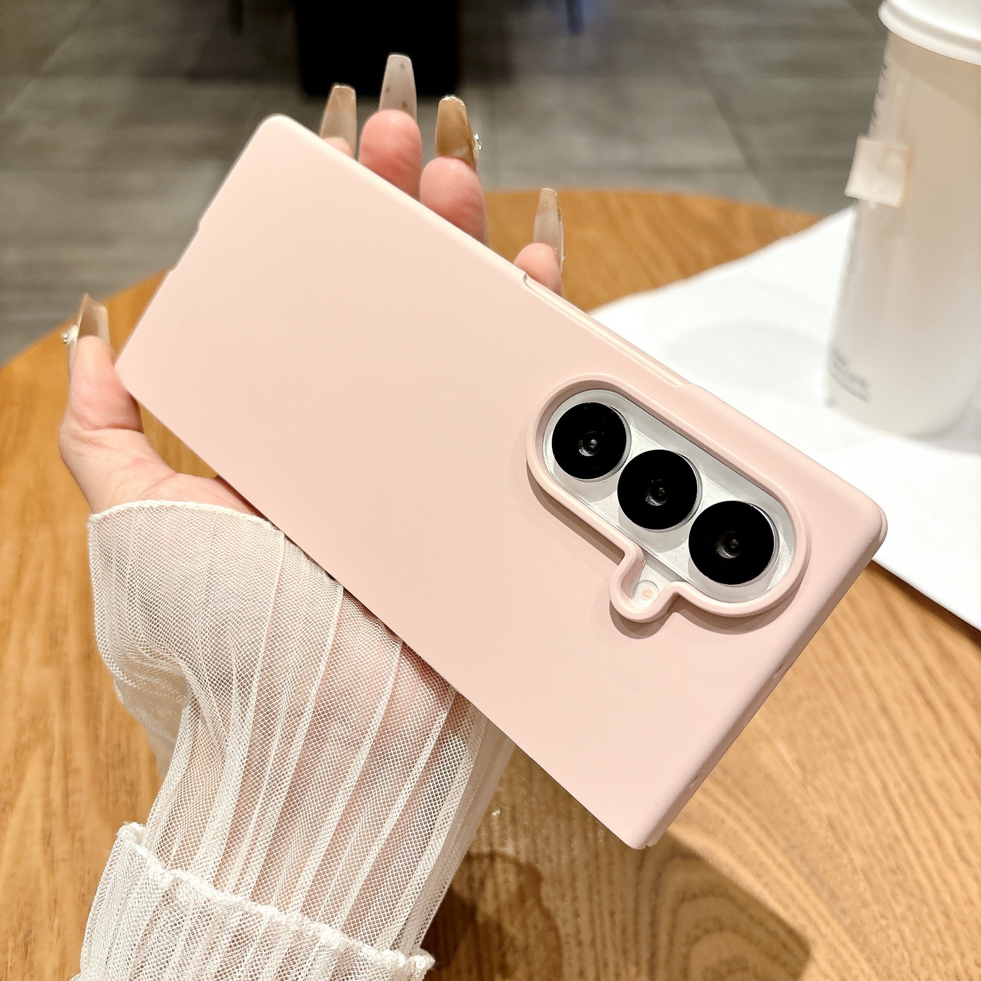 Compatible with Samsung Z Fold7/6 and Fold5/4/3 phones, liquid silicone soft case, shockproof protective case. - Sand Pink Samsung Z Fold7