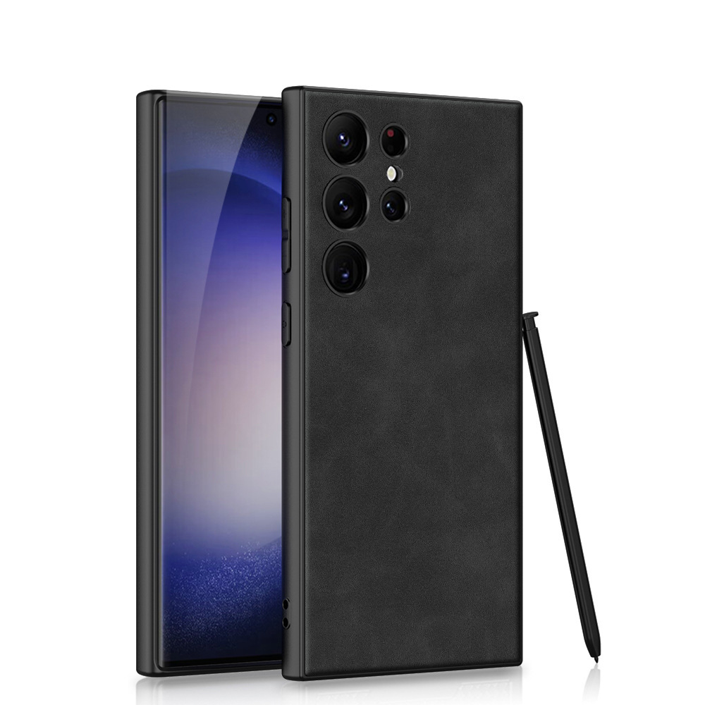 Compatible with Samsung S25 Ultra phone case, frosted leather, S24 Plus ultra-thin skin-feel full-coverage protective case. - Matte Black [Pen Not Included] SM-S25 Ultra