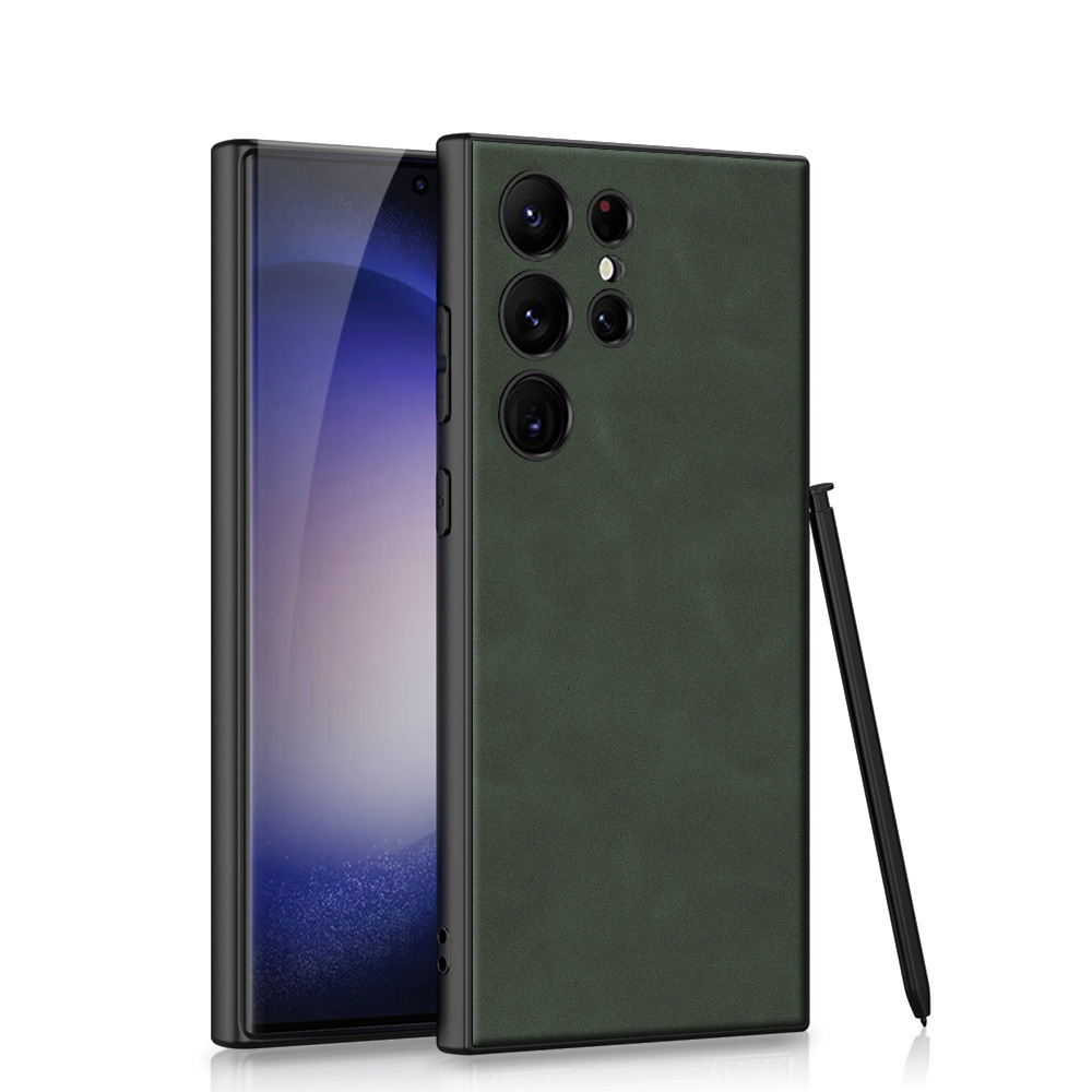 Compatible with Samsung S25 Ultra phone case, frosted leather, S24 Plus ultra-thin skin-feel full-coverage protective case. - Matte Green [Pen Not Included] SM-S25 Ultra