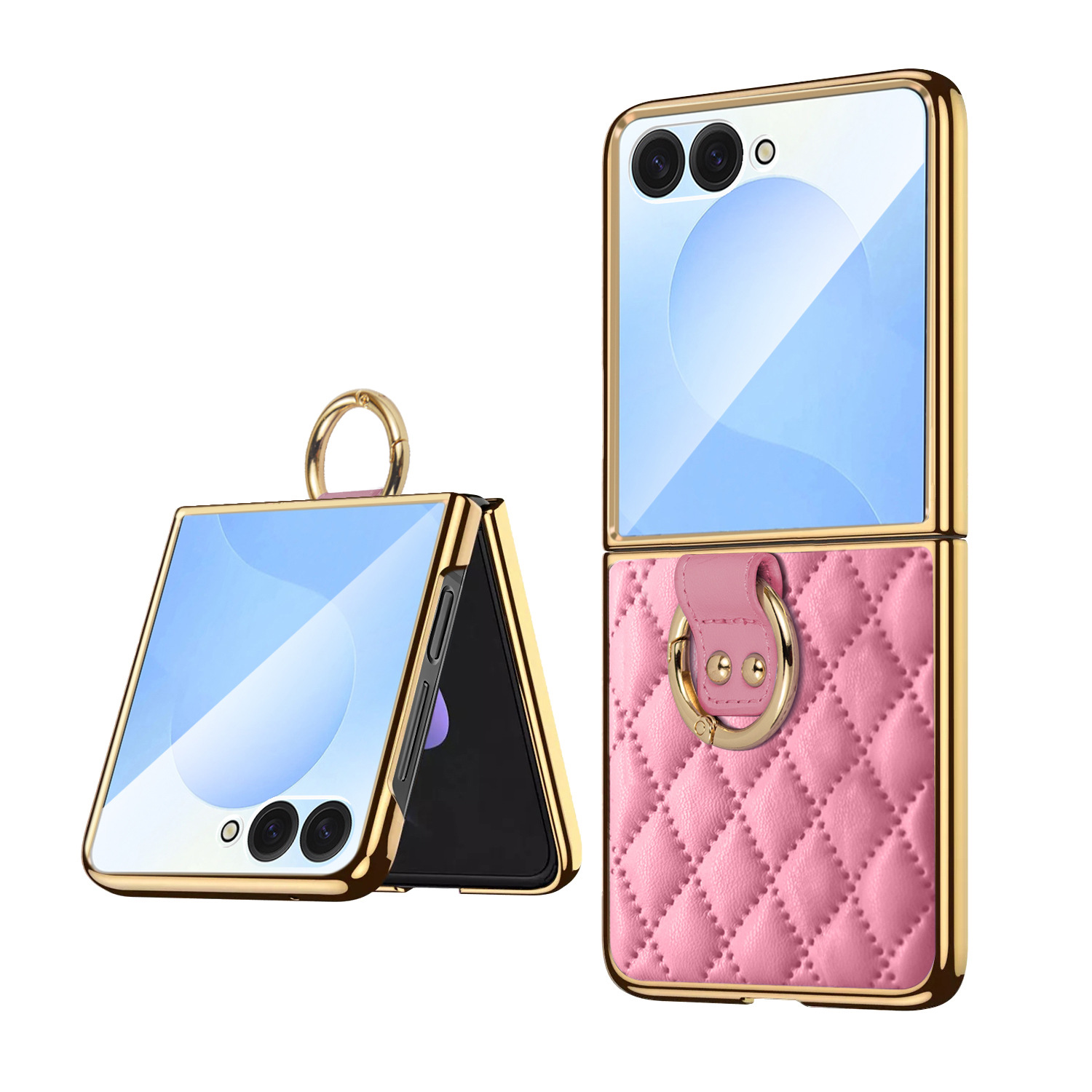 Compatible with Samsung Z Flip 8/7 phone case, 6/5-inch electroplated ring, Chanel-style 4/3-inch folding screen, drop-proof protective case. - Pink [Cover] SM-Z Flip8