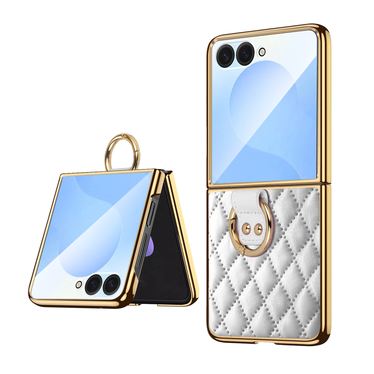 Compatible with Samsung Z Flip 8/7 phone case, 6/5-inch electroplated ring, Chanel-style 4/3-inch folding screen, drop-proof protective case. - White [shell] SM-Z Flip8