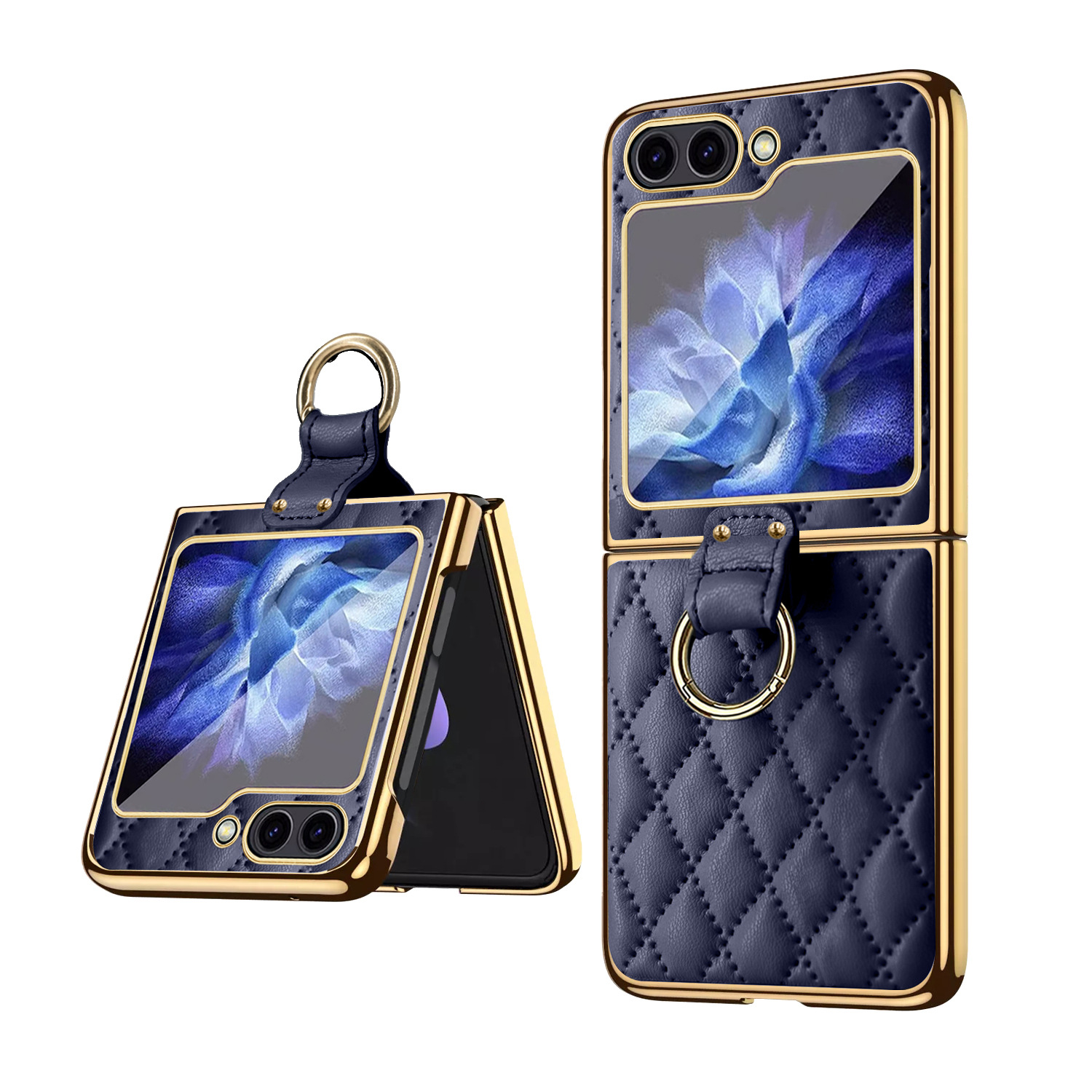 Compatible with Samsung Z Flip 8/7 phone case, 6/5-inch electroplated ring, Chanel-style 4/3-inch folding screen, drop-proof protective case. - Blue [Shell] SM-Z Flip8