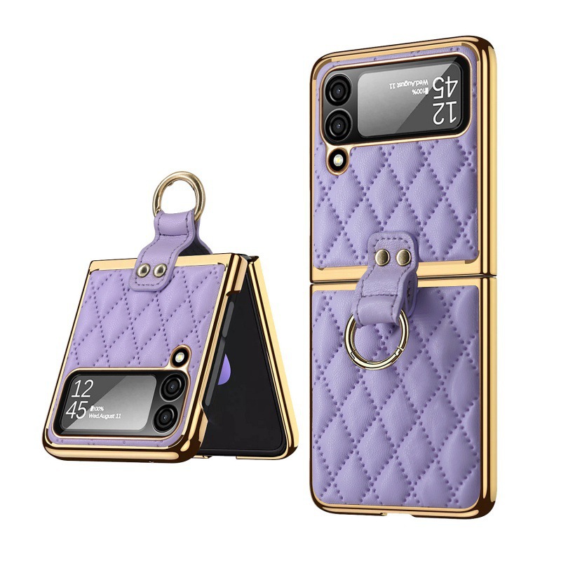 Compatible with Samsung Z Flip 8/7 phone case, 6/5-inch electroplated ring, Chanel-style 4/3-inch folding screen, drop-proof protective case. - Purple [Shell] SM-Z Flip8