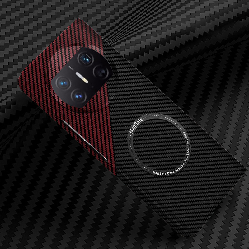 Compatible with Huawei Mate X7/X6 phone case, X5 carbon fiber wireless charging magnetic clasp, color-blocking X3 ultra-thin protective case - Black and red magnetic closure Huawei Mate X7