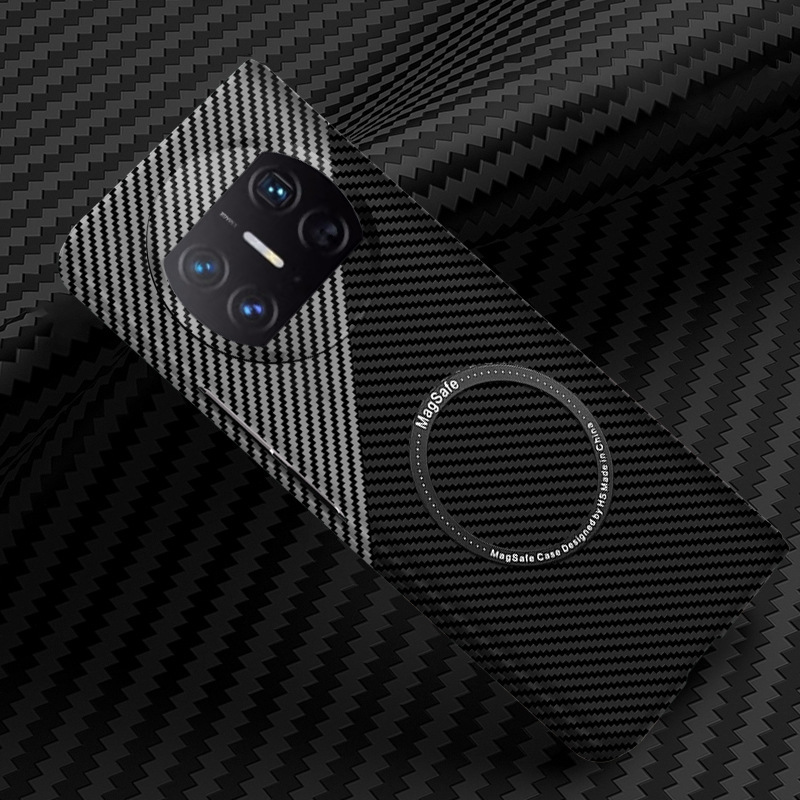 Compatible with Huawei Mate X7/X6 phone case, X5 carbon fiber wireless charging magnetic clasp, color-blocking X3 ultra-thin protective case - Black and silver [magnetic ring] Huawei-Mate X7