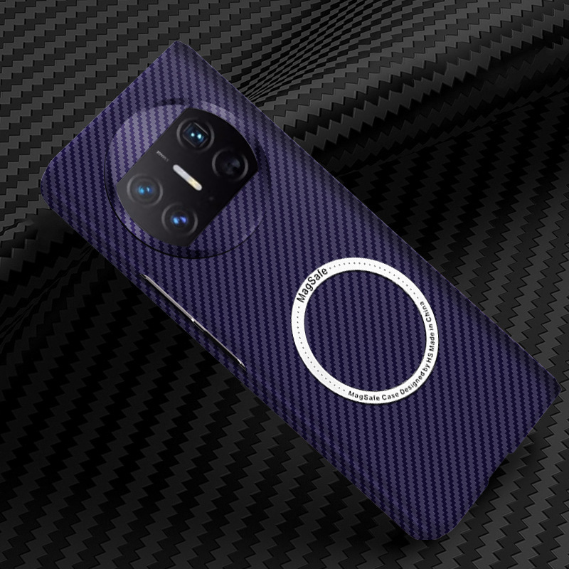 Compatible with Huawei Mate X7/X6 phone case, X5 carbon fiber wireless charging magnetic clasp, color-blocking X3 ultra-thin protective case - Purple magnetic ring Huawei Mate X7