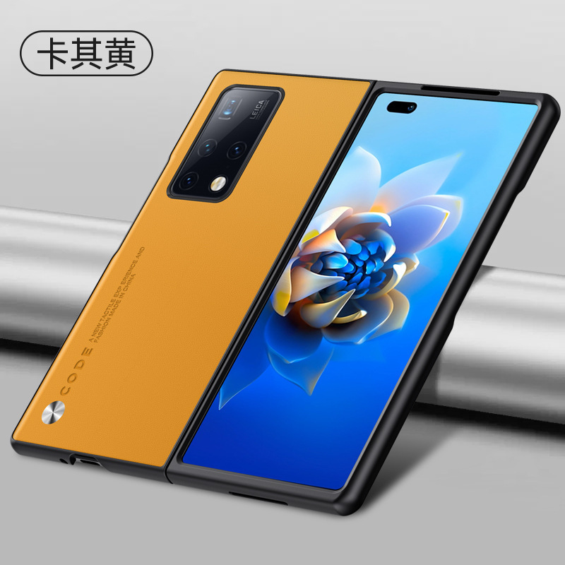 Compatible with Huawei Mate X5 phone case, X3 foldable screen, Mate XS2, light luxury vegan leather business protective case, cross-border - X2 Khaki Yellow Huawei Mate X3