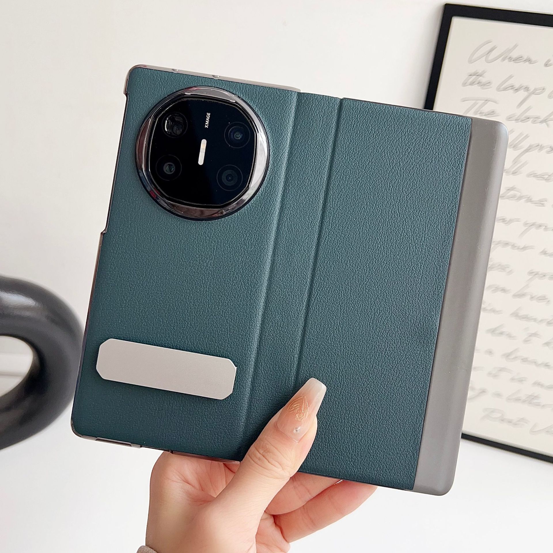 Compatible with Huawei Mate X6 phone case, smart flip cover, 270mm rotating stand, X5/X3 foldable screen drop protection case - X6 Green Mountain Gray 270 Rotating Stand Huawei-Mate X3 [Large Hole]