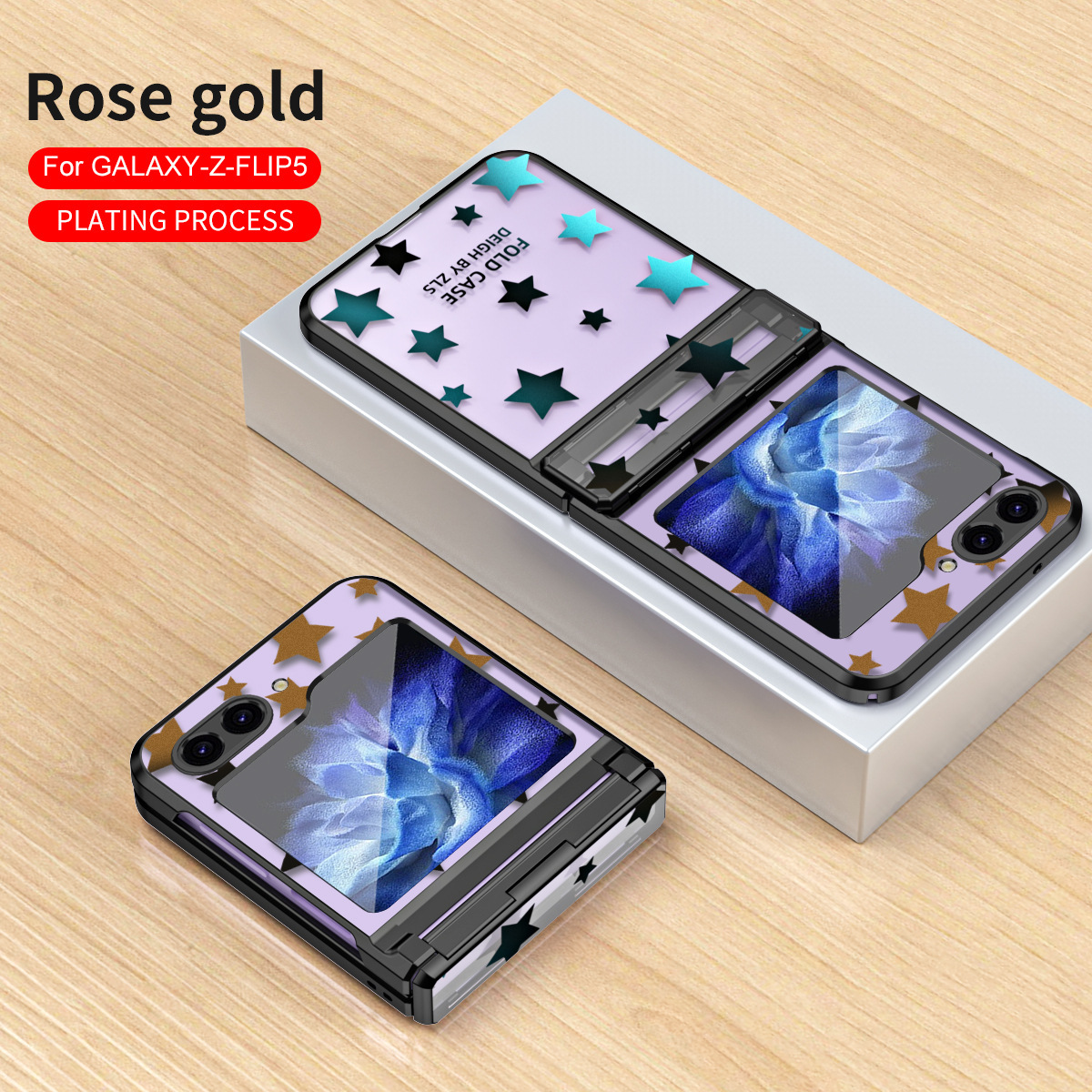 Compatible with Samsung Z Flip 6/5 folding screen P4/3 electroplated transparent flat hinge drop-proof protective case - Black Samsung Z Flip5
