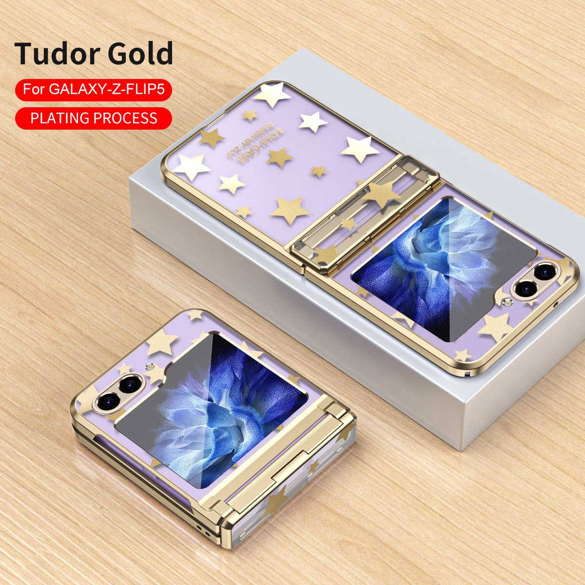 Compatible with Samsung Z Flip 6/5 folding screen P4/3 electroplated transparent flat hinge drop-proof protective case - Gold Samsung Z Flip 5
