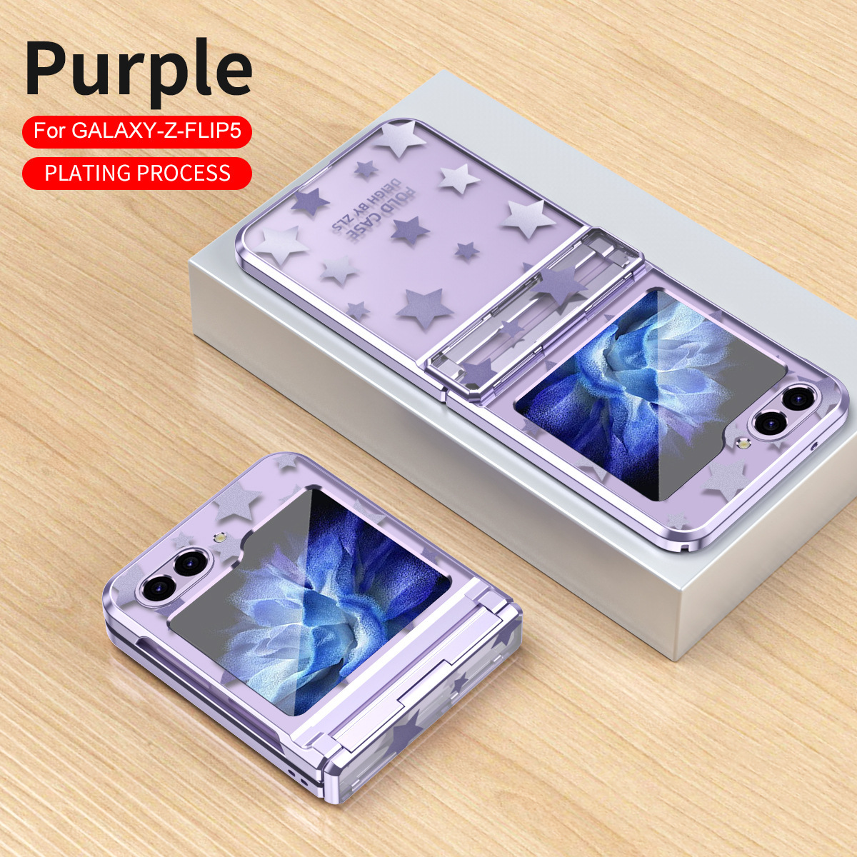 Compatible with Samsung Z Flip 6/5 folding screen P4/3 electroplated transparent flat hinge drop-proof protective case - Purple Samsung Z Flip 5