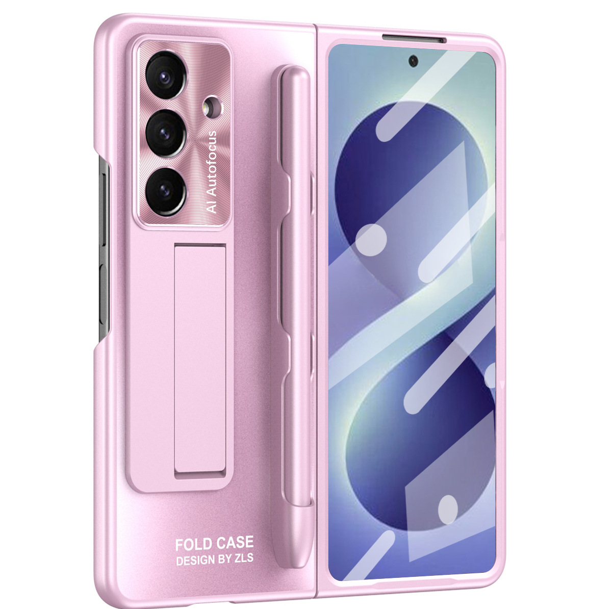 Compatible with Samsung Z Fold 8/7 phone case, 6/5 pen slot, pen holder, 4/3 case, screen protector, drop-proof protective case, cross-border e-commerce. - Pen slot with pen - Pink [Casing film] SM-Z Fold8 [PC Model]