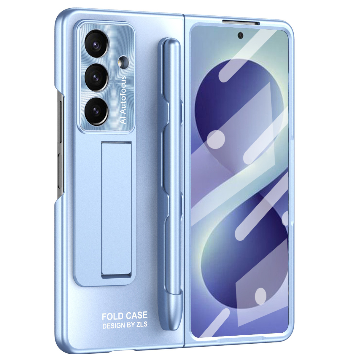 Compatible with Samsung Z Fold 8/7 phone case, 6/5 pen slot, pen holder, 4/3 case, screen protector, drop-proof protective case, cross-border e-commerce. - Pen slot with pen - blue [shell film] SM-Z Fold8 [PC model]