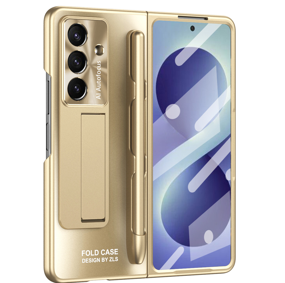 Compatible with Samsung Z Fold 8/7 phone case, 6/5 pen slot, pen holder, 4/3 case, screen protector, drop-proof protective case, cross-border e-commerce. - Pen slot with pen - gold [case film] SM-Z Fold8 [PC model]