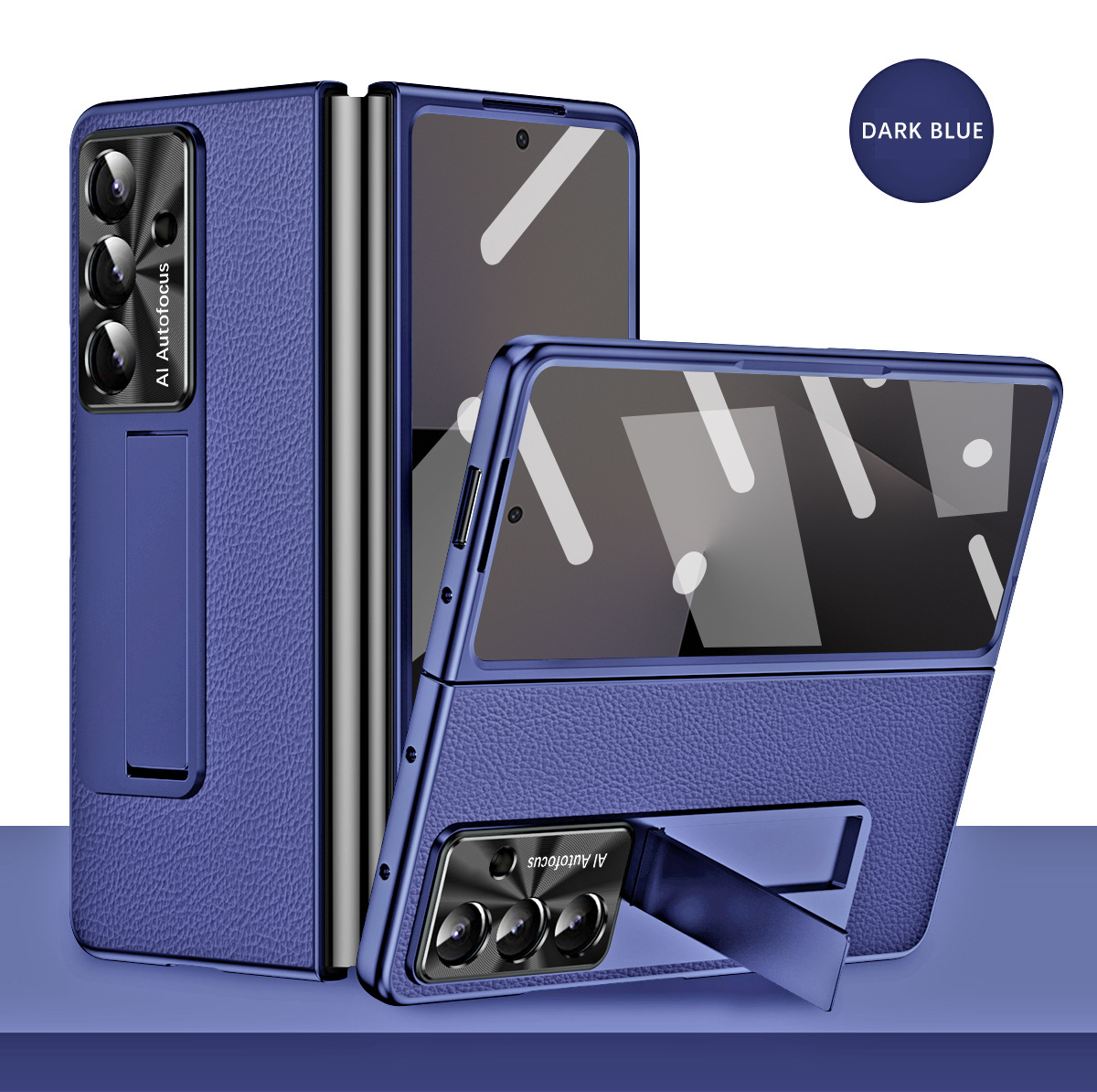 Compatible with Samsung ZFold7/6/5 phone case, vegan leather, pen slot, pen case, screen protector, stand, foldable screen, drop-proof protective case - Dark blue [case and screen protector] Samsung SM-Z Fold7 [vegan leather]