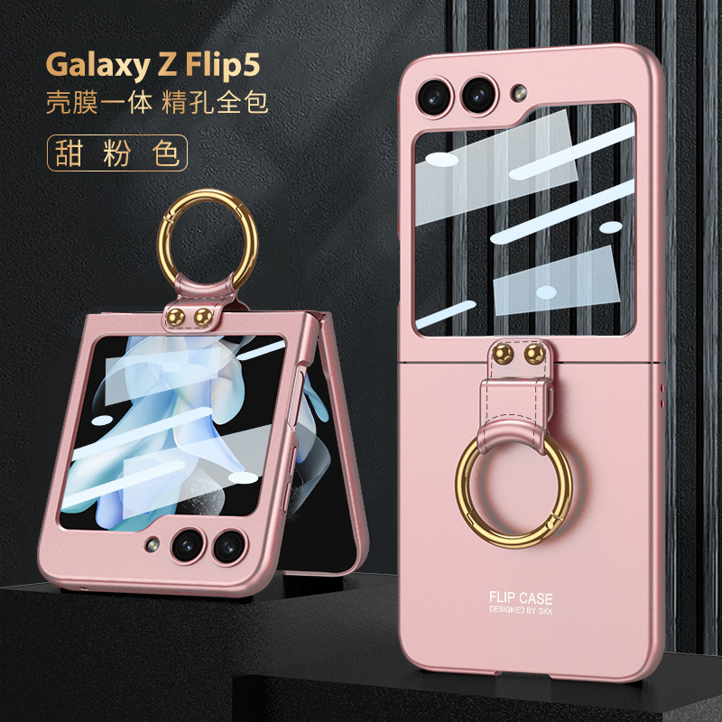 Compatible with Samsung Z Flip6/5 phone case, Flip7 ultra-thin case, screen protector, ring holder, foldable screen, drop-proof protective case - Sweet Pink Case Screen Cover for Samsung SM-Z Flip5